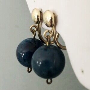 Blue Dangle Bead Clip On Earrings